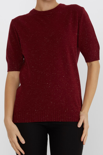 Women's Knitwear Glitter Detailed American Model Burgundy - 31635 | KAZEE - Thumbnail