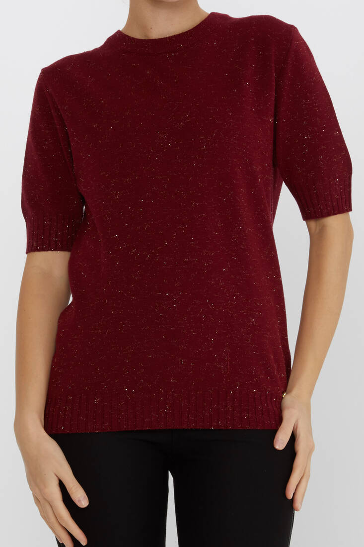 Women's Knitwear Glitter Detailed American Model Burgundy - 31635 | KAZEE