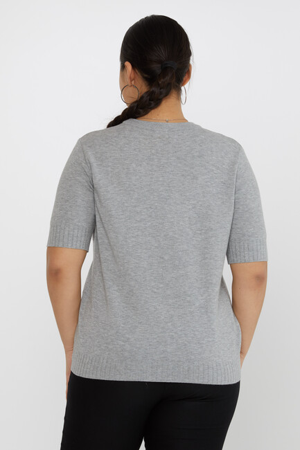 Women's Knitwear Glitter Detailed Short Sleeve Gray - 31634 | KAZEE - Thumbnail