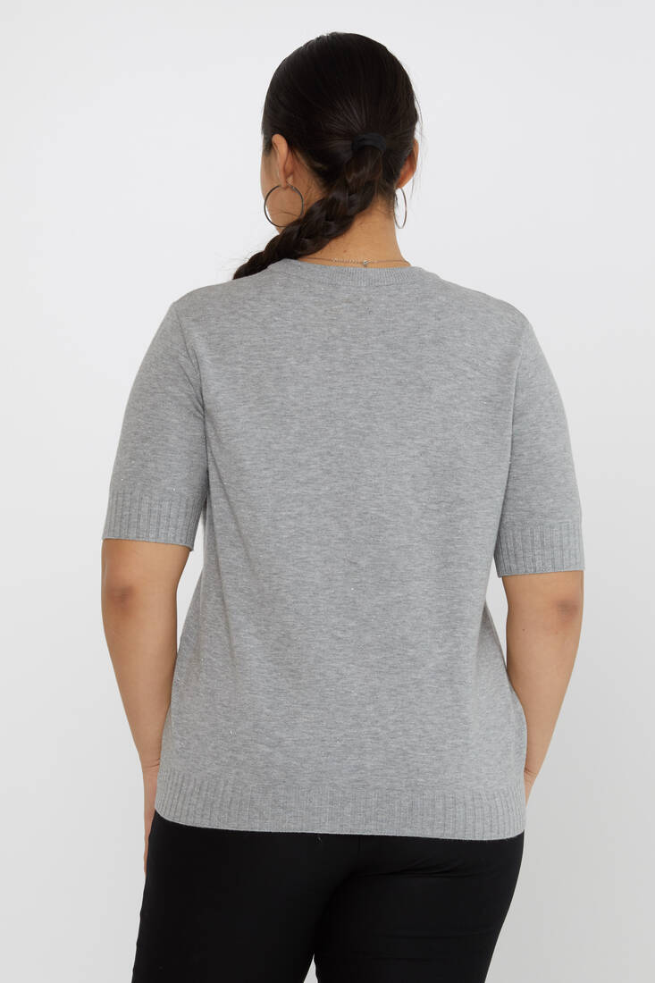 Women's Knitwear Glitter Detailed Short Sleeve Gray - 31634 | KAZEE