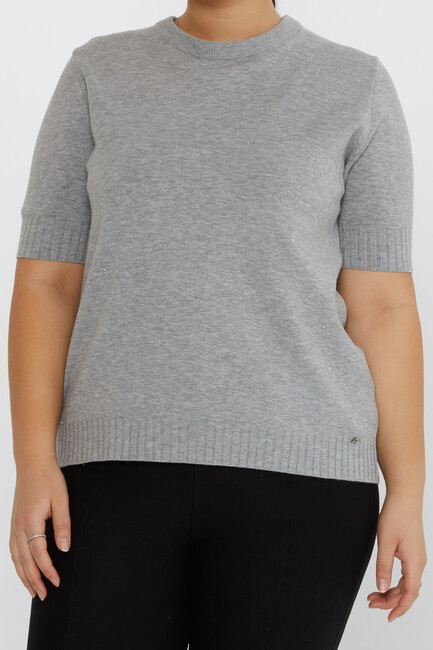 Women's Knitwear Glitter Detailed Short Sleeve Gray - 31634 | KAZEE - Thumbnail