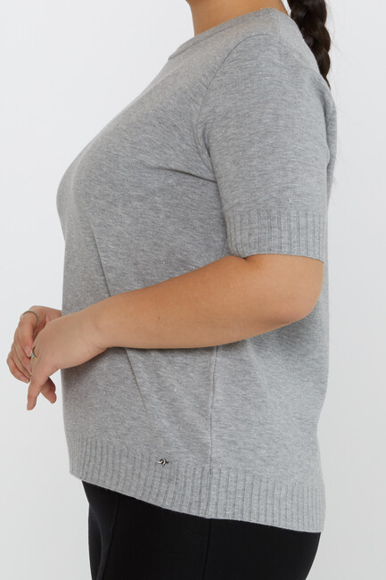 Women's Knitwear Glitter Detailed Short Sleeve Gray - 31634 | KAZEE - Thumbnail