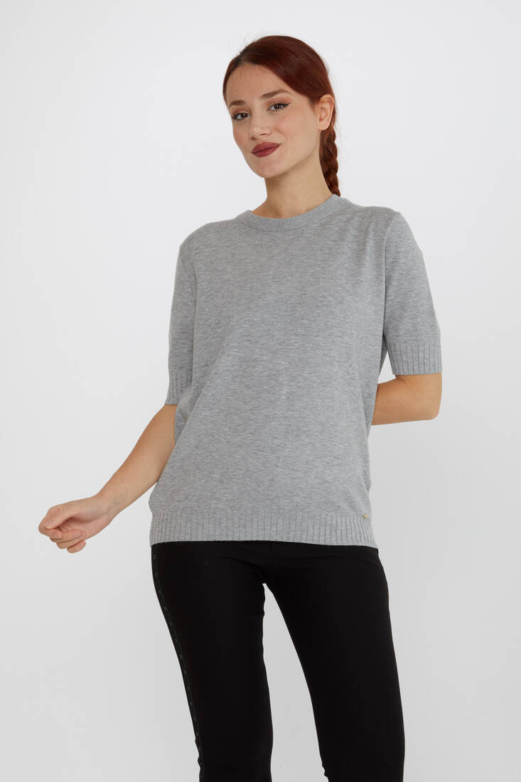 Women's Knitwear Glitter Detailed American Model Gray - 31635 | KAZEE