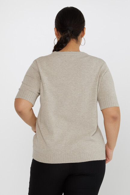 Women's Knitwear Glitter Detailed Short Sleeve Mink - 31634 | KAZEE - Thumbnail