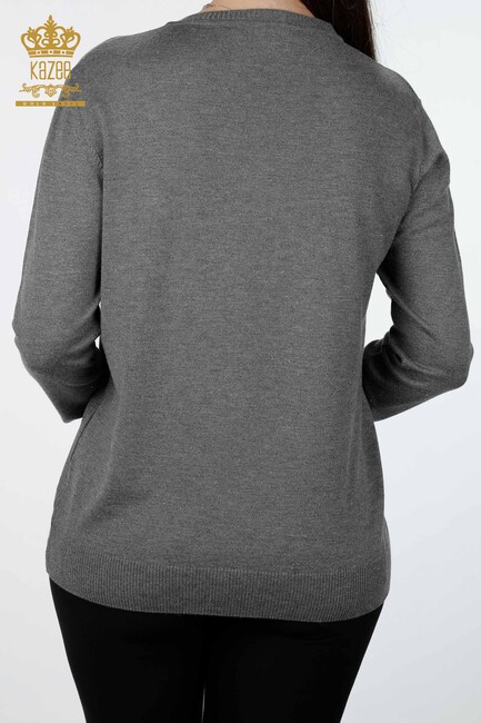 Women's Knitwear Glitter Transition Viscose V Neck Long Sleeve Anthracite - 15316 | KAZEE - Thumbnail