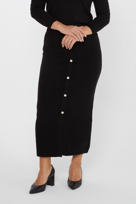 Women's Knitted Skirt Button Detail Black - 31031 | KAZEE - Thumbnail