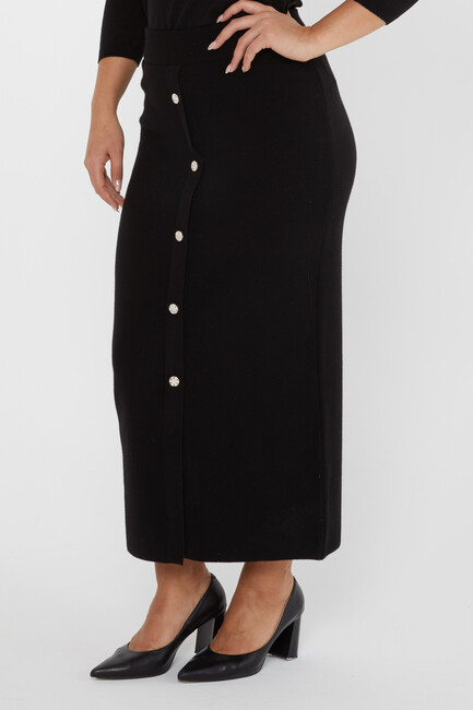 Women's Knitted Skirt Button Detail Black - 31031 | KAZEE - Thumbnail