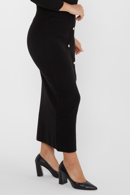 Women's Knitted Skirt Button Detail Black - 31031 | KAZEE - Thumbnail