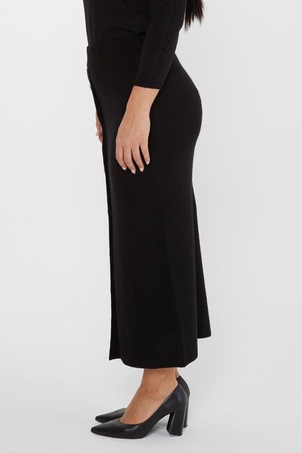 Women's Knitted Skirt Button Detail Black - 31031 | KAZEE - Thumbnail