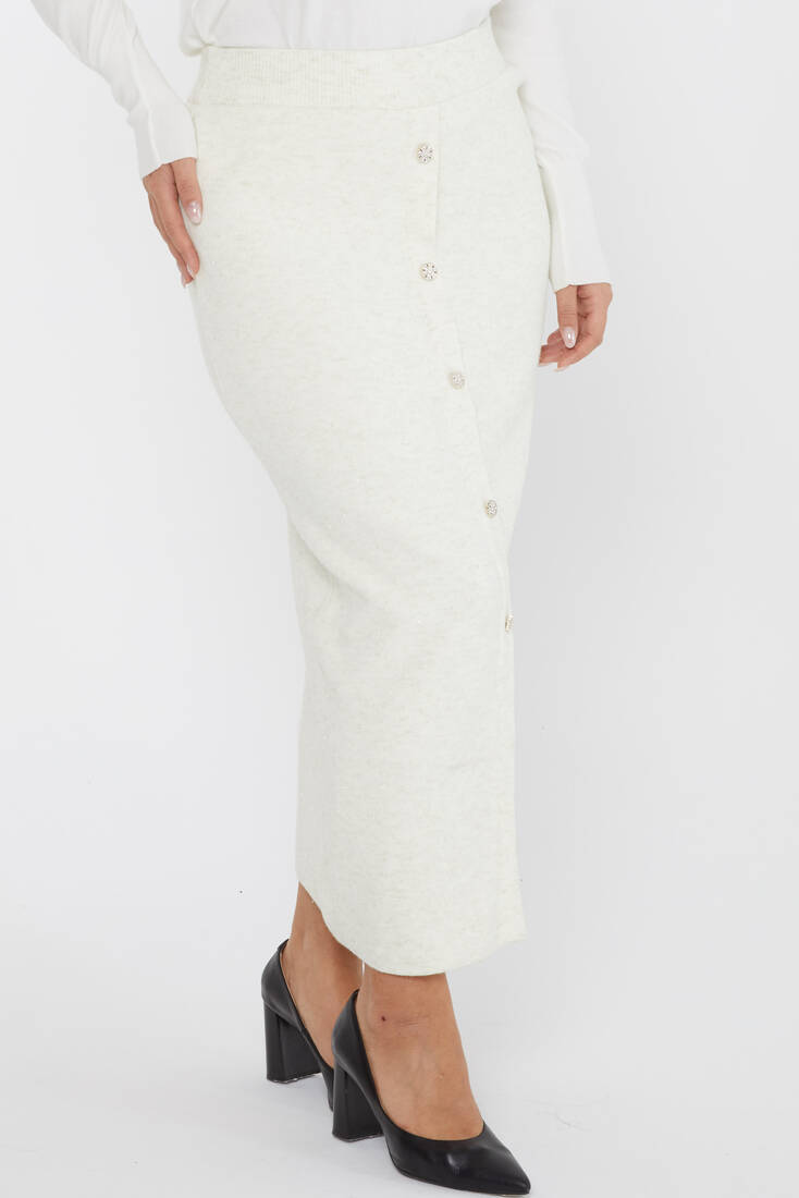 Women's Knitted Skirt Button Detail Ecru - 31031 | KAZEE