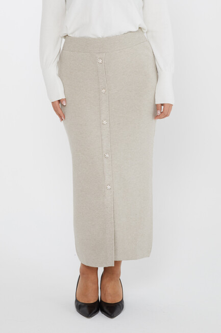 Women's Knitted Skirt Button Detail Gray - 31031 | KAZEE - Thumbnail