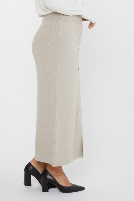 Women's Knitted Skirt Button Detail Gray - 31031 | KAZEE - Thumbnail