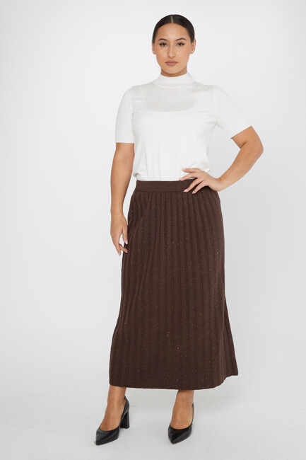 Women's Knitted Skirt Glitter Detail Brown - 31548 | KAZEE - Thumbnail