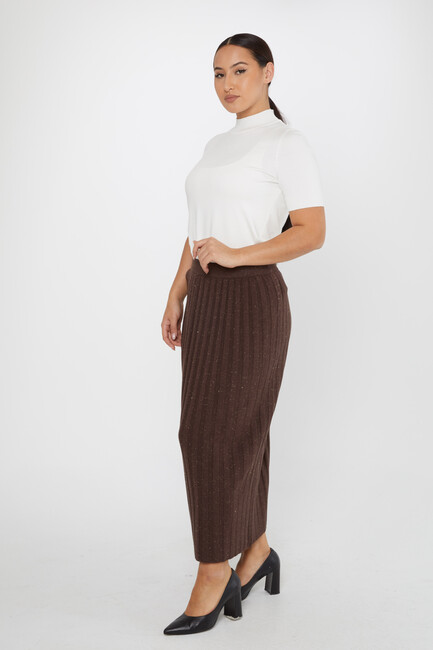 Women's Knitted Skirt Glitter Detail Brown - 31548 | KAZEE - Thumbnail