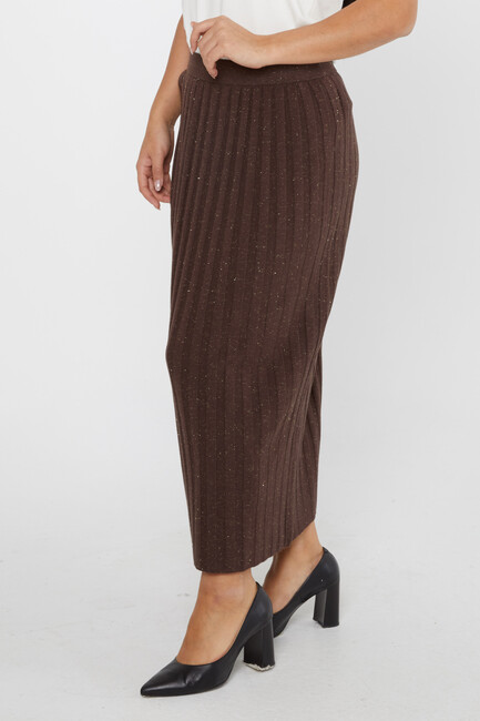 Women's Knitted Skirt Glitter Detail Brown - 31548 | KAZEE - Thumbnail