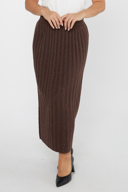 Women's Knitted Skirt Glitter Detail Brown - 31548 | KAZEE - Thumbnail