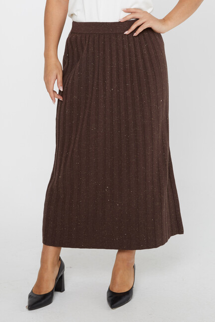 Women's Knitted Skirt Glitter Detail Brown - 31548 | KAZEE - Thumbnail