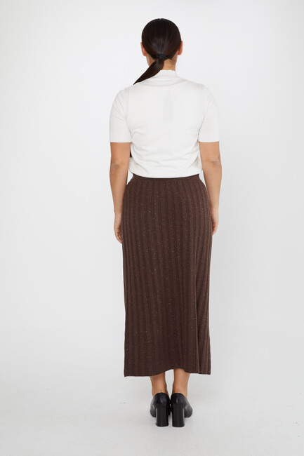 Women's Knitted Skirt Glitter Detail Brown - 31548 | KAZEE - Thumbnail