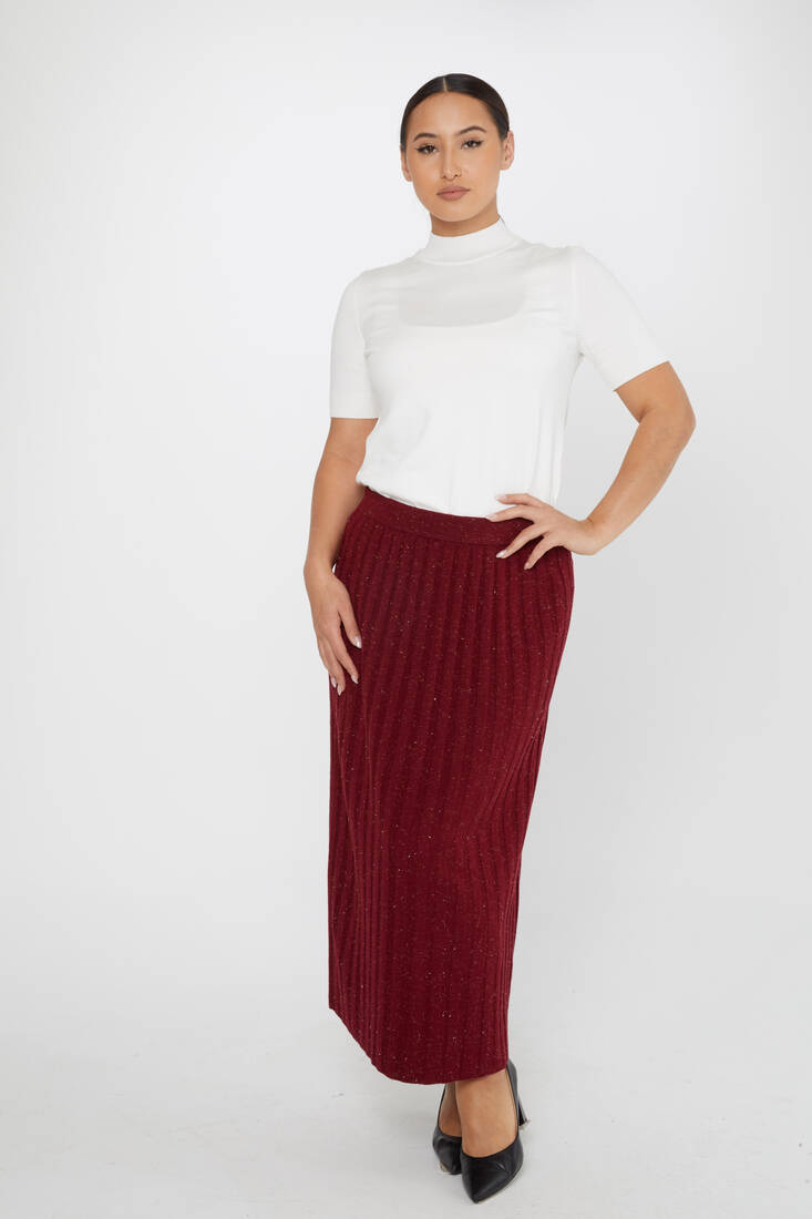 Women's Knitted Skirt Glitter Detail Claret Red - 31548 | KAZEE