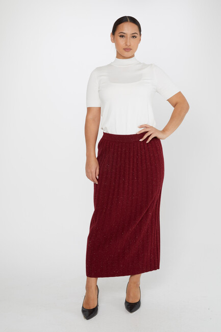 Women's Knitted Skirt Glitter Detail Claret Red - 31548 | KAZEE - Thumbnail