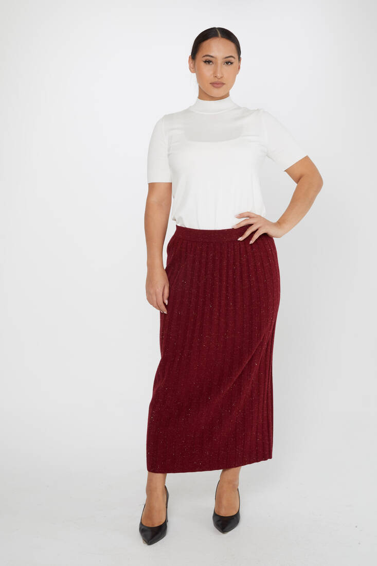 Women's Knitted Skirt Glitter Detail Claret Red - 31548 | KAZEE