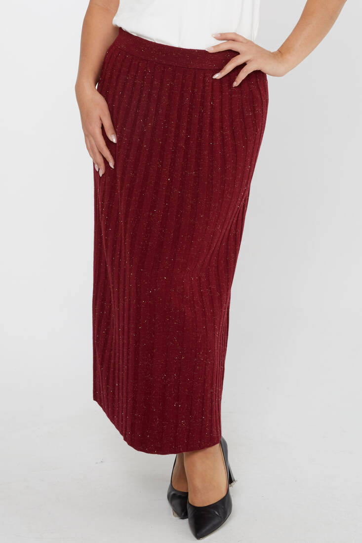 Women's Knitted Skirt Glitter Detail Claret Red - 31548 | KAZEE