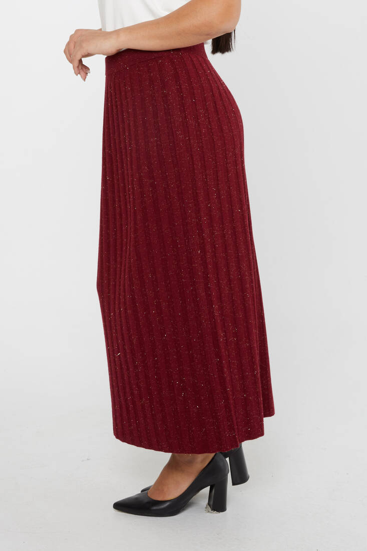 Women's Knitted Skirt Glitter Detail Claret Red - 31548 | KAZEE