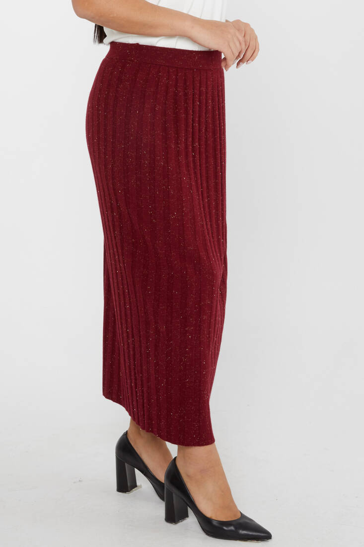 Women's Knitted Skirt Glitter Detail Claret Red - 31548 | KAZEE