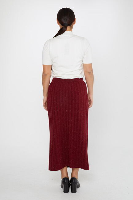 Women's Knitted Skirt Glitter Detail Claret Red - 31548 | KAZEE - Thumbnail