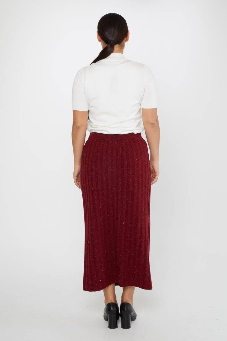 Women's Knitted Skirt Glitter Detail Claret Red - 31548 | KAZEE