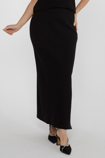 Women's Knitted Skirt Slit Detail Black - 31676 | KAZEE - Thumbnail