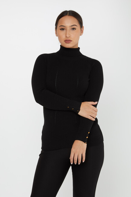 Women's Knitwear Sleeve Detail Black - 16173 | KAZEE - Thumbnail