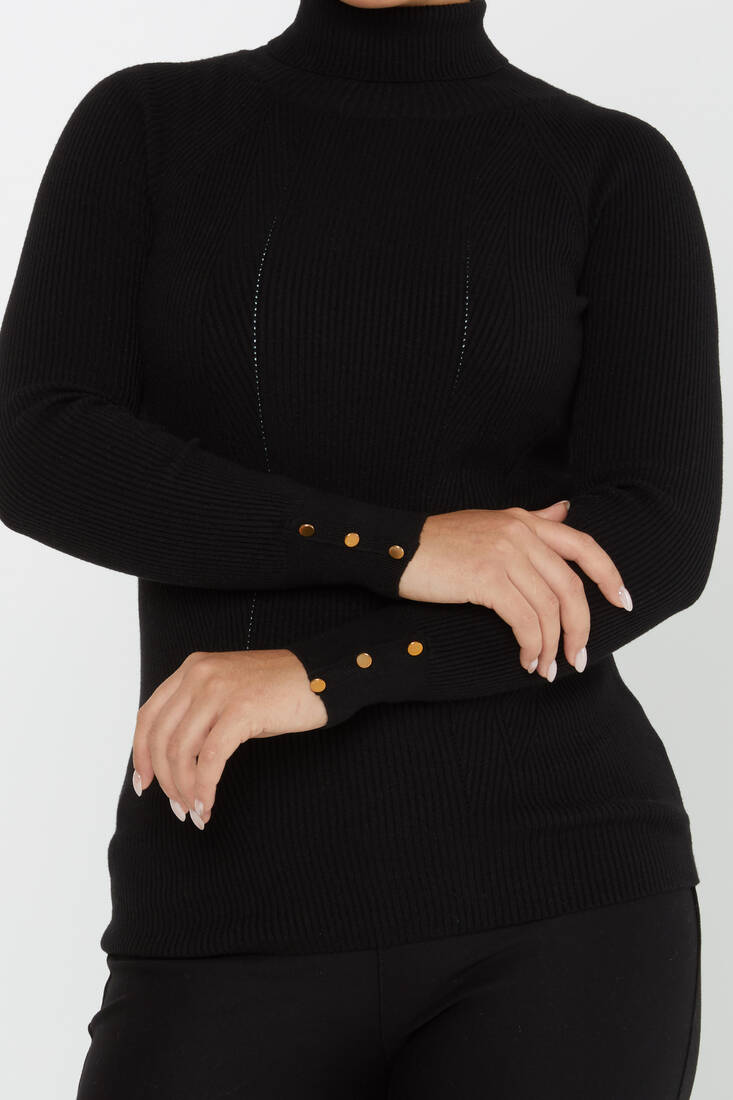 Women's Knitwear Sleeve Detail Black - 16173 | KAZEE