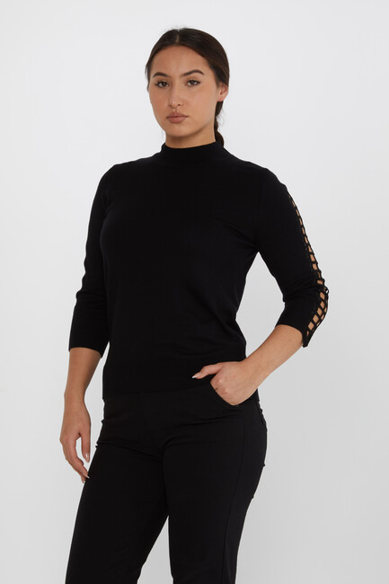 Women's Knitwear Sleeve Detailed Stoned Black - 31245 | KAZEE - Thumbnail