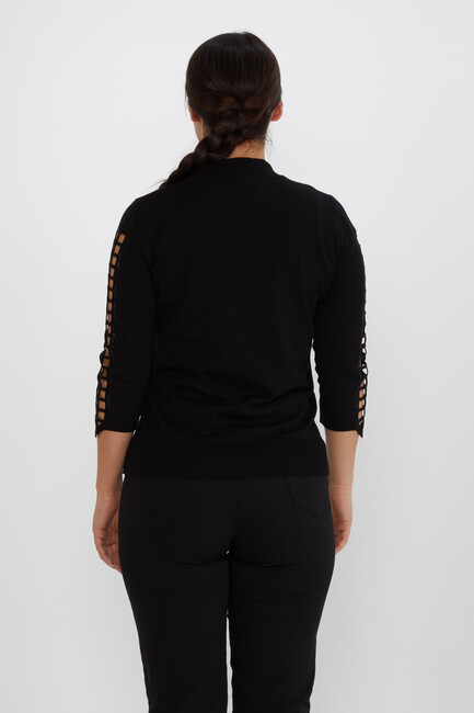 Women's Knitwear Sleeve Detailed Stoned Black - 31245 | KAZEE - Thumbnail