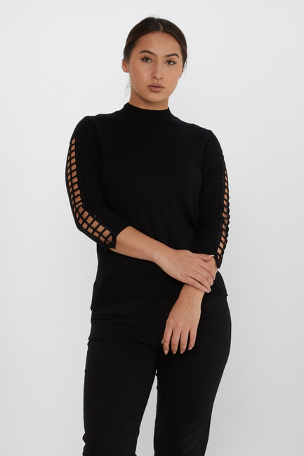 Women's Knitwear Sleeve Detailed Stoned Black - 31245 | KAZEE - Thumbnail