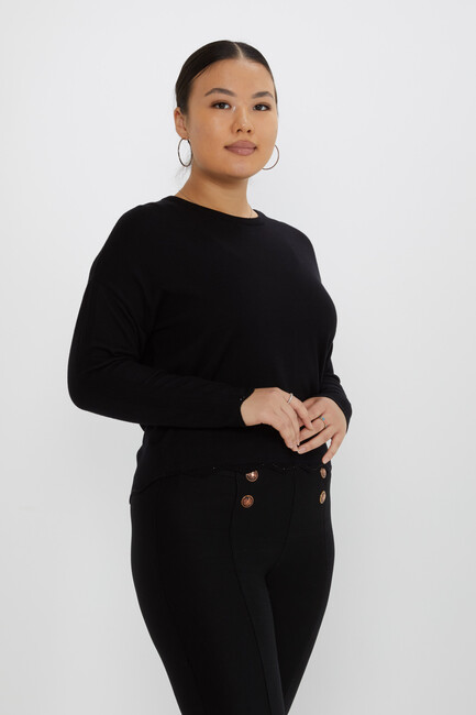 Women's Knitwear Sleeve Detailed Stoned Black - 31724 | KAZEE - Thumbnail