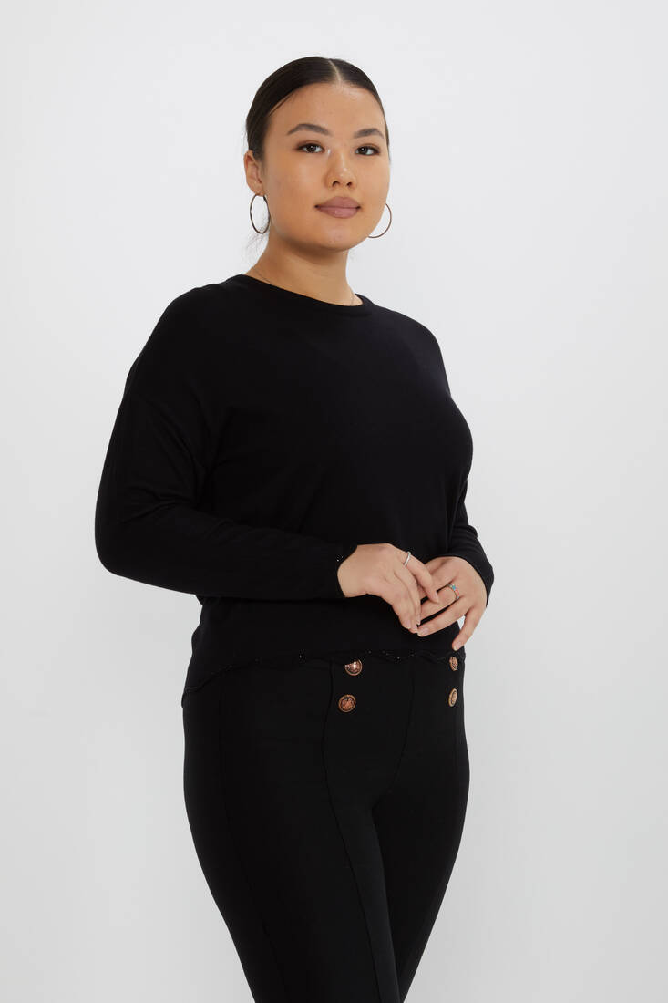 Women's Knitwear Sleeve Detailed Stoned Black - 31724 | KAZEE