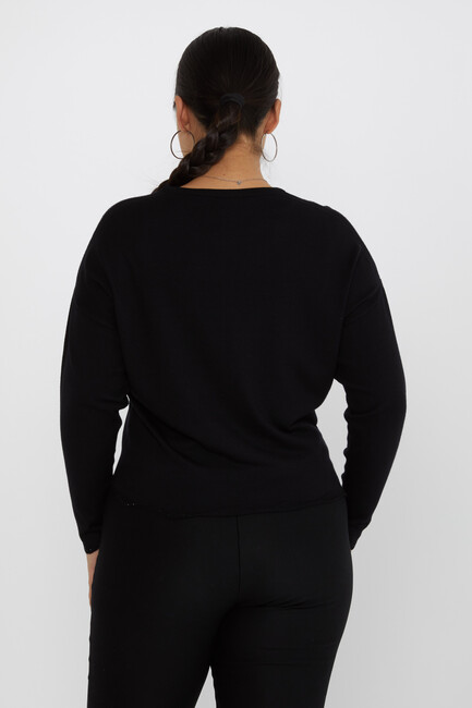 Women's Knitwear Sleeve Detailed Stoned Black - 31724 | KAZEE - Thumbnail