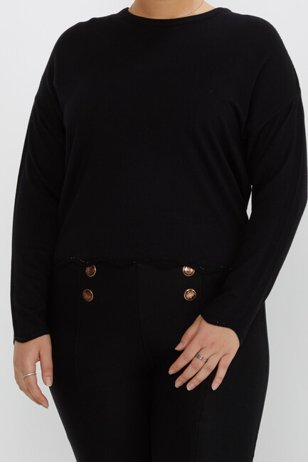 Women's Knitwear Sleeve Detailed Stoned Black - 31724 | KAZEE - Thumbnail