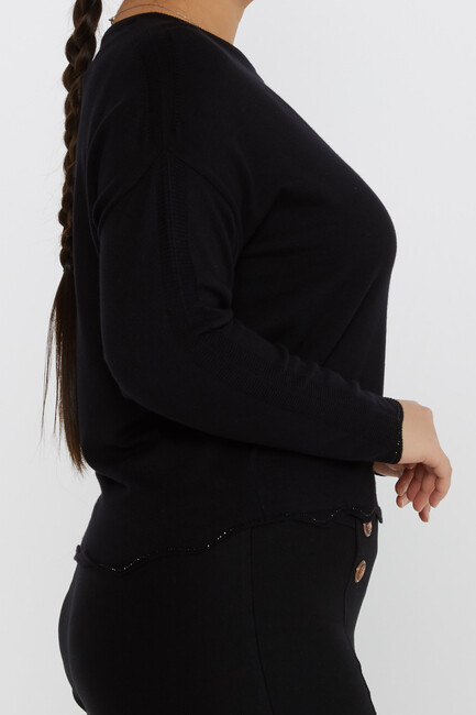 Women's Knitwear Sleeve Detailed Stoned Black - 31724 | KAZEE - Thumbnail