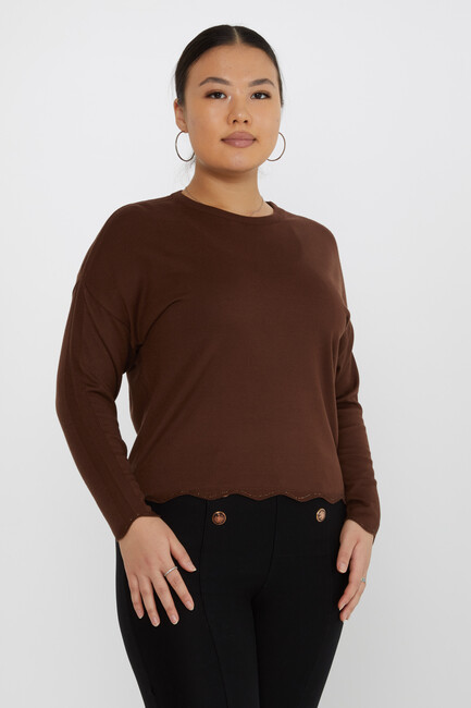 Women's Knitwear Arm Detail Stoned Brown - 31724 | KAZEE - Thumbnail