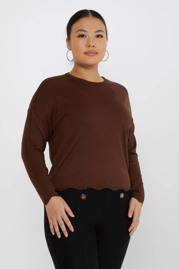 Women's Knitwear Arm Detail Stoned Brown - 31724 | KAZEE