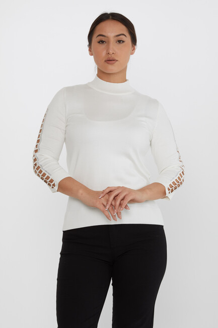 Women's Knitwear Sleeve Detailed Stoned Ecru - 31245 | KAZEE - Thumbnail