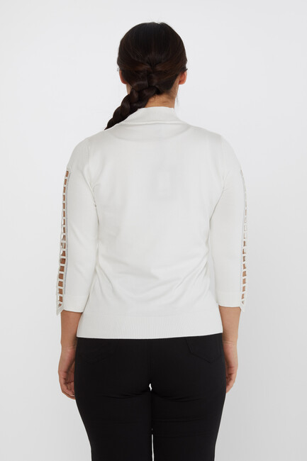 Women's Knitwear Sleeve Detailed Stoned Ecru - 31245 | KAZEE - Thumbnail