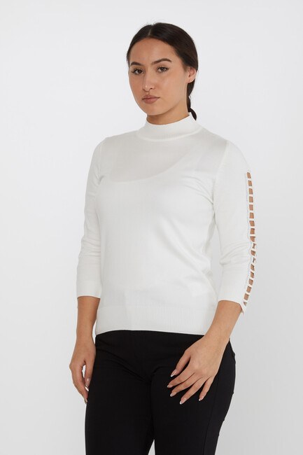 Women's Knitwear Sleeve Detailed Stoned Ecru - 31245 | KAZEE - Thumbnail