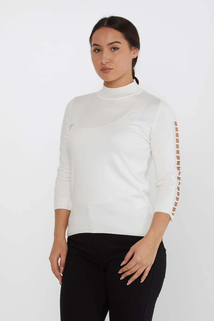 Women's Knitwear Sleeve Detailed Stoned Ecru - 31245 | KAZEE