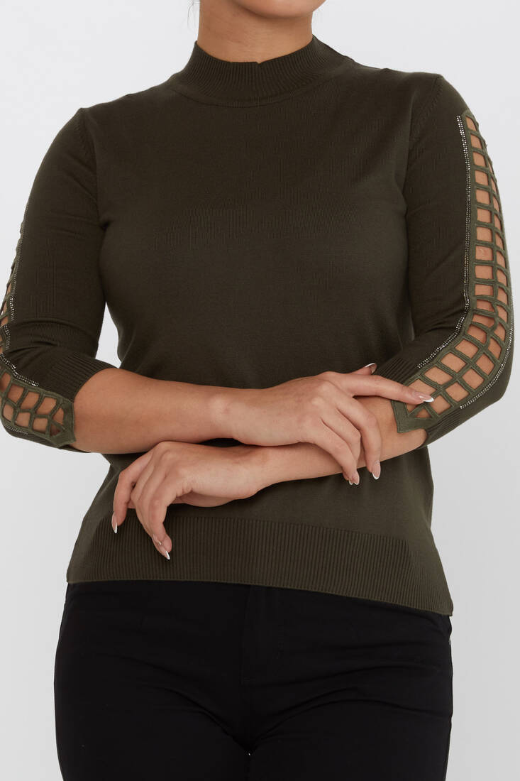 Women's Knitwear Arm Detail Stone Khaki - 31245 | KAZEE