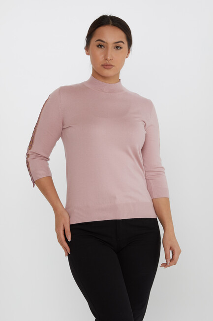 Women's Knitwear Arm Detailed Stoned Powder - 31245 | KAZEE - Thumbnail