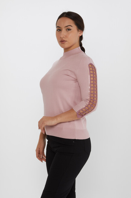 Women's Knitwear Arm Detailed Stoned Powder - 31245 | KAZEE - Thumbnail